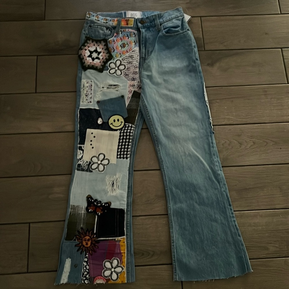 Urban Outfitters BDG Women's Jeans Patchwork Flare Y2K High Rise Rare Crochet 27 - Picture 3 of 11